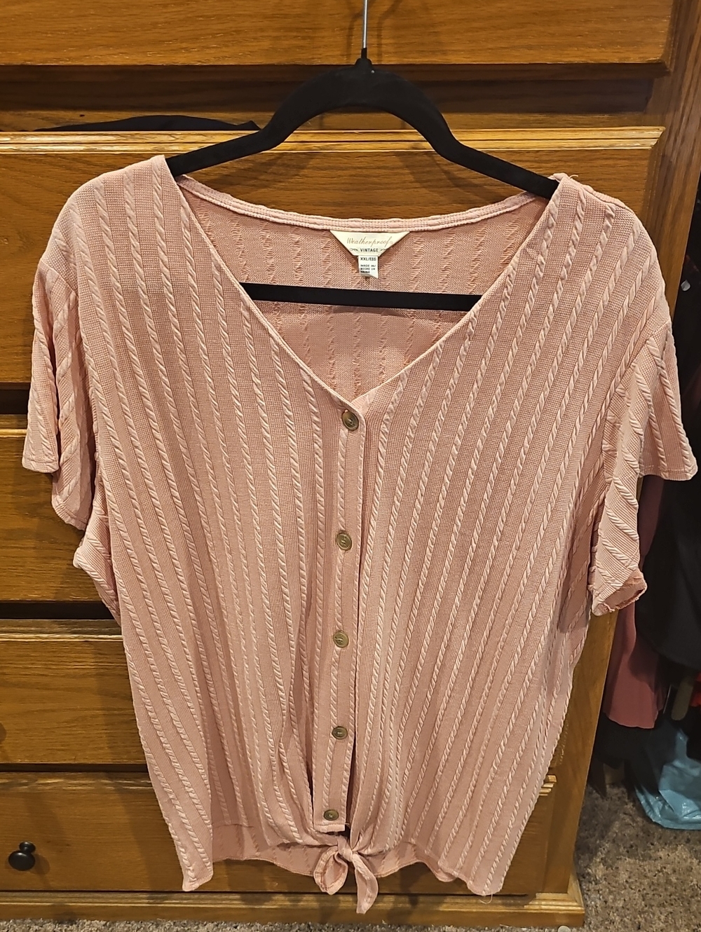 Weatherproof Dusty Pink Button-Front Tie Hem Blouse